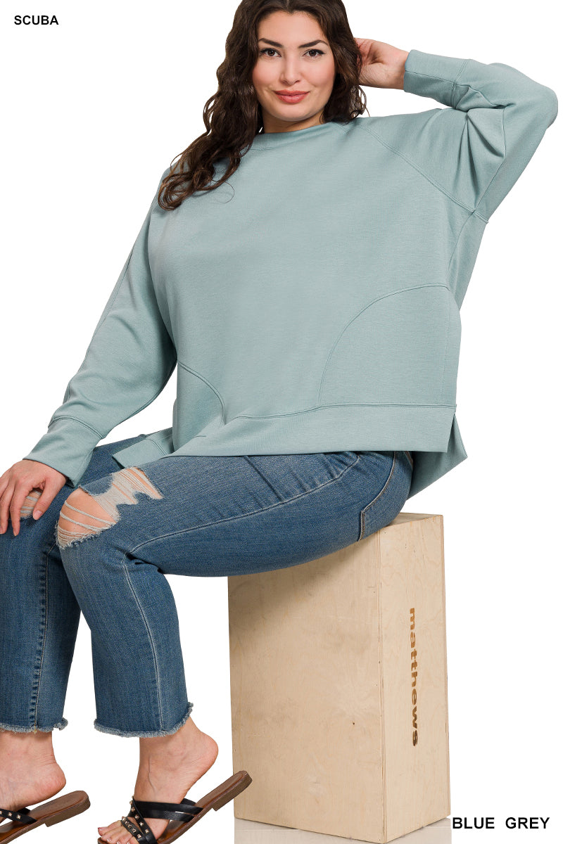 ゆきな Zenana Plus Scuba Round Neck Pullover with Side Slits