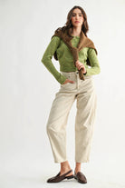 Camellia Camellia - CMW26544 ELEGANTLY CRAFTED KNIT WOOL CARDIGAN - : OLIVE / S-M-L (3-2-1) -