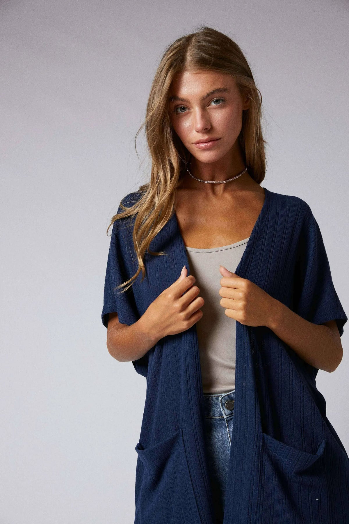 Cerule Navy Side Slit Duster Cardigan - Cardigans