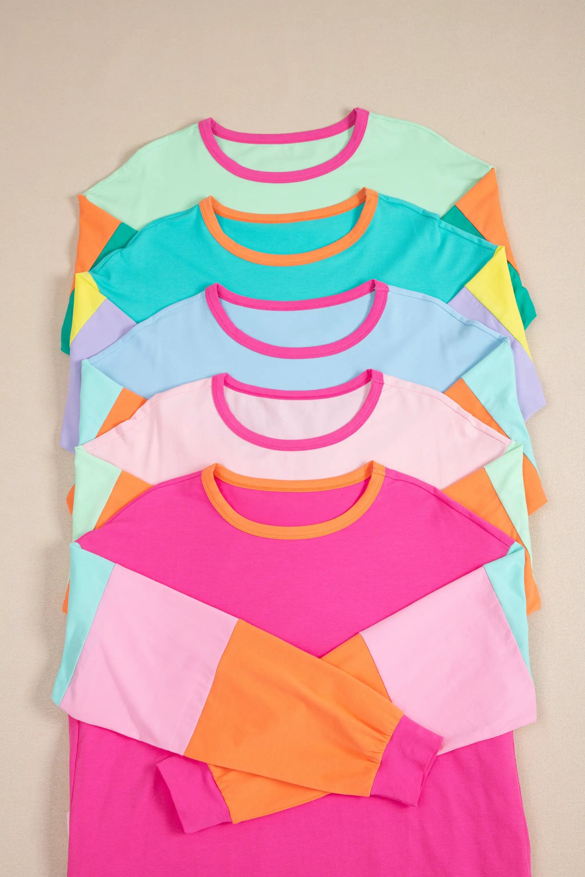 Grateful Threads Boutique Rose Red Colorblock Patchwork Long Sleeve Loose Top - Shirts Rose Red Colorblock Patchwork Long Sleeve Loose Top