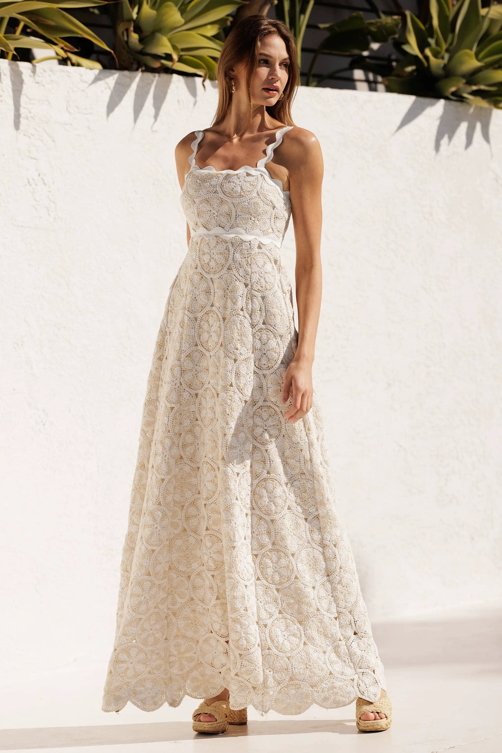 Endless Blu Endless Blu Two Tone Scallop Tank Crochet Maxi Dress - Dresses crochet maxi dress