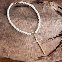 The Primitive Cross Pearl Necklace