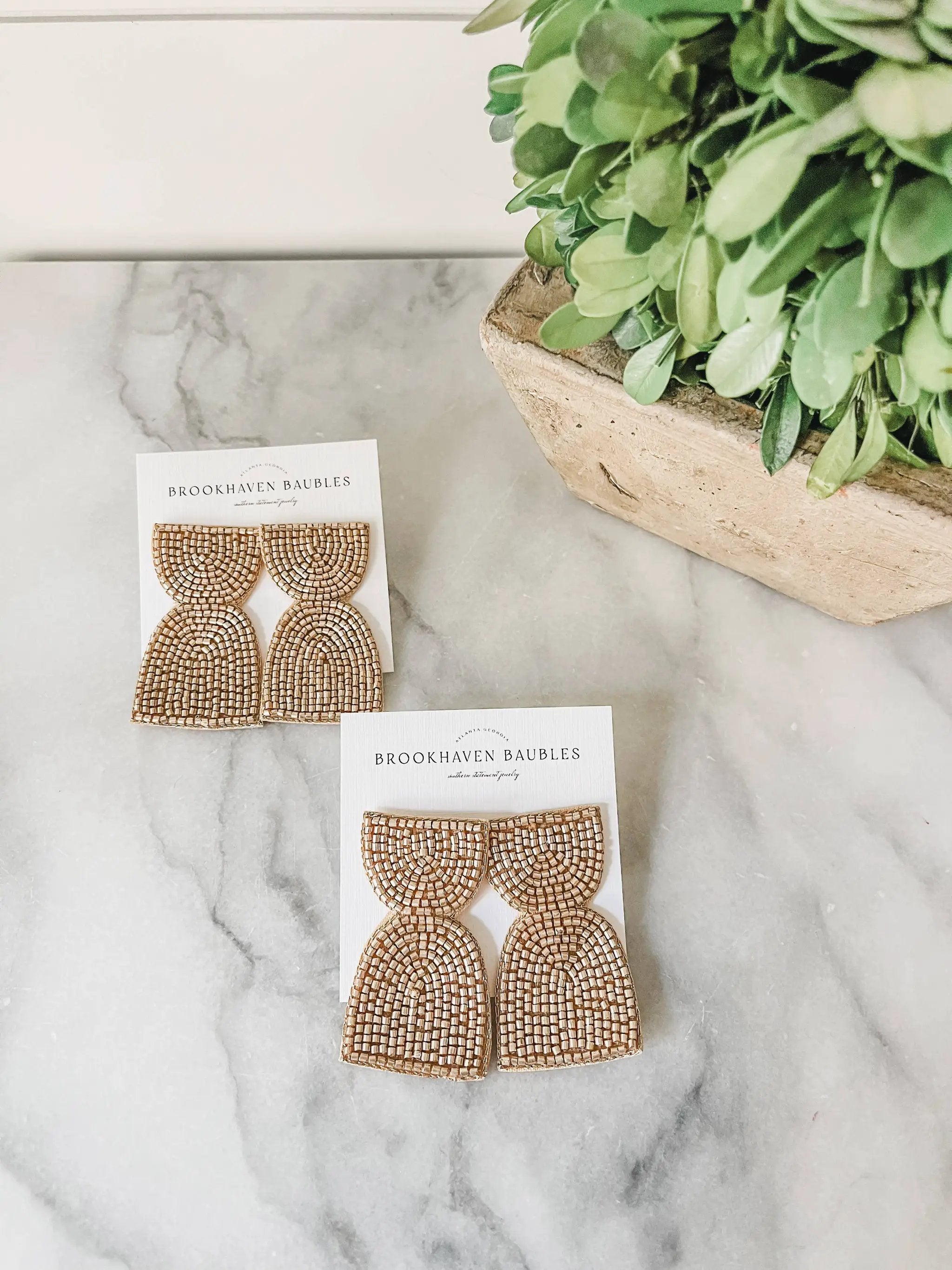 Brookhaven Baubles Metallic Geometric Arch Beaded Earring Silver and Gold - Earrings metallic geometric beaded earring