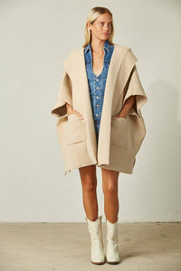 Wisteria Lane - Beige Soft Brushed Oversized Knit Poncho