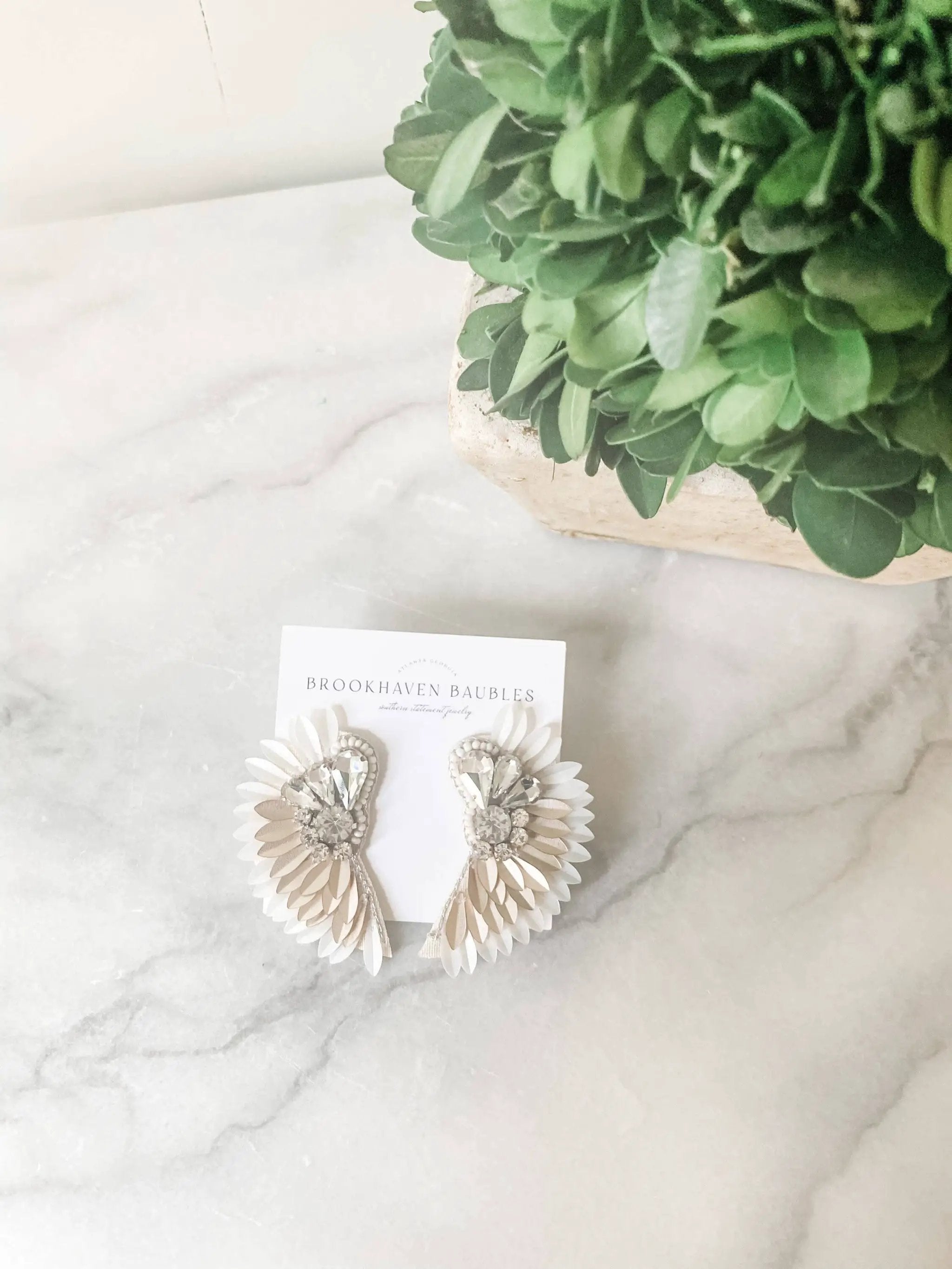 Brookhaven Baubles Ivory Gold Ombré Beaded Crystal Winged Statement Earrings - Earrings