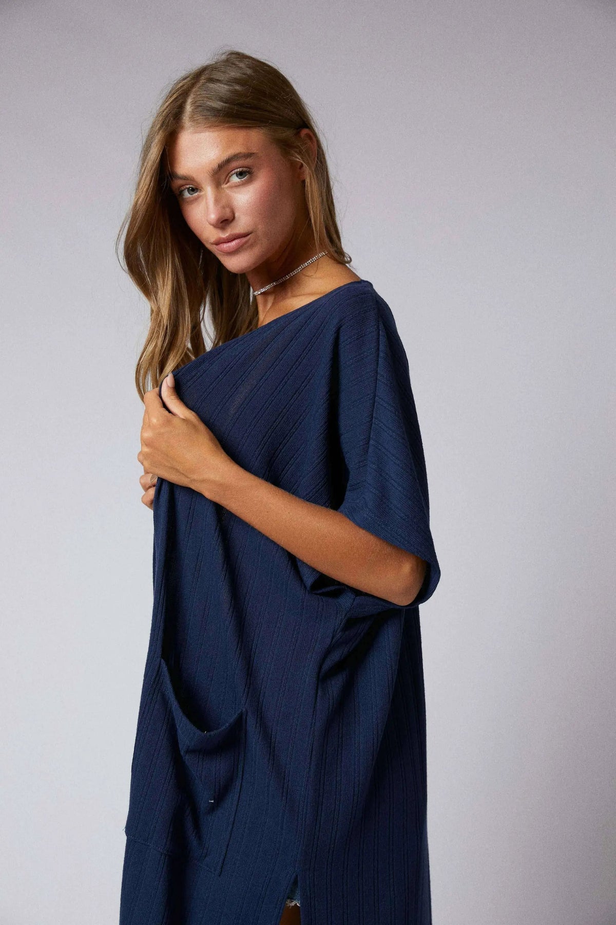 Cerule Navy Side Slit Duster Cardigan - Cardigans
