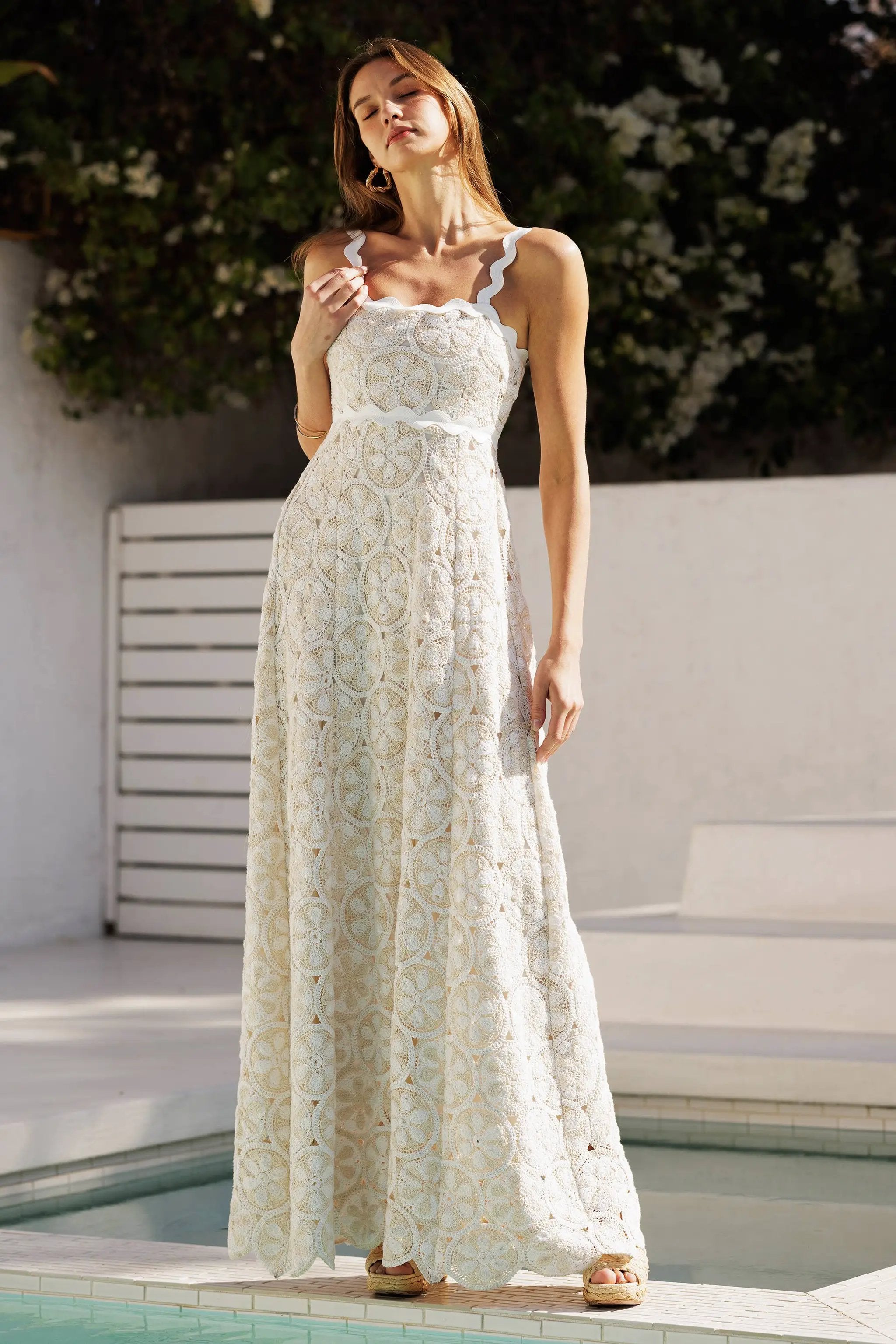 Endless Blu Endless Blu Two Tone Scallop Tank Crochet Maxi Dress - Dresses crochet maxi dress