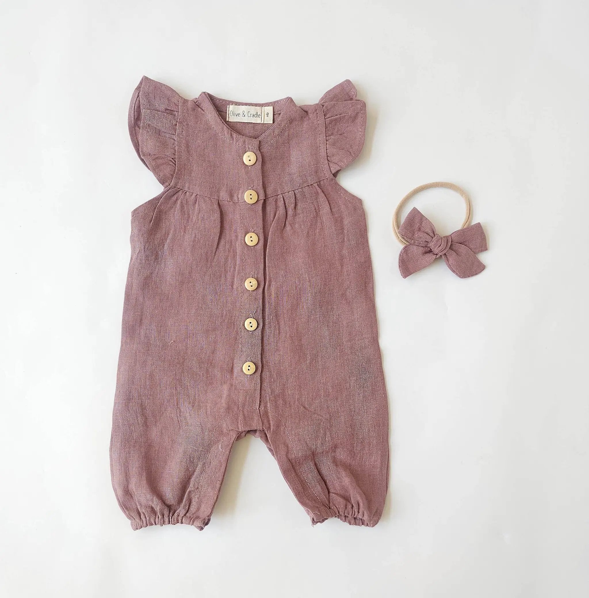 OLIVE & CRADLE The Sweet Peony Linen Romper - Onesies