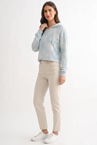 Camellia Dusty Sage French Terry Cropped Hoodie With Tropical Leaf Print - Hoodies