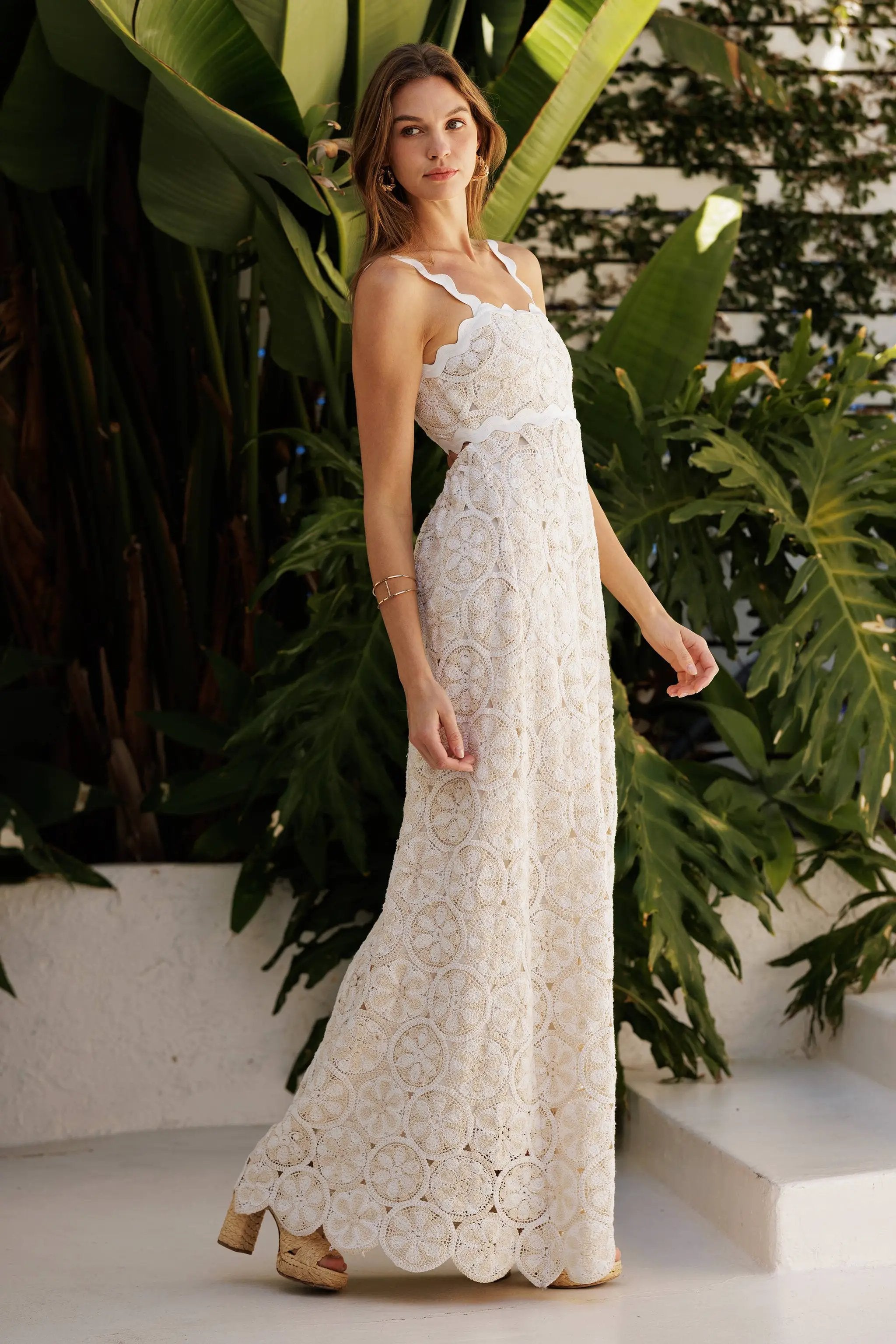 Endless Blu Endless Blu Two Tone Scallop Tank Crochet Maxi Dress - Dresses crochet maxi dress