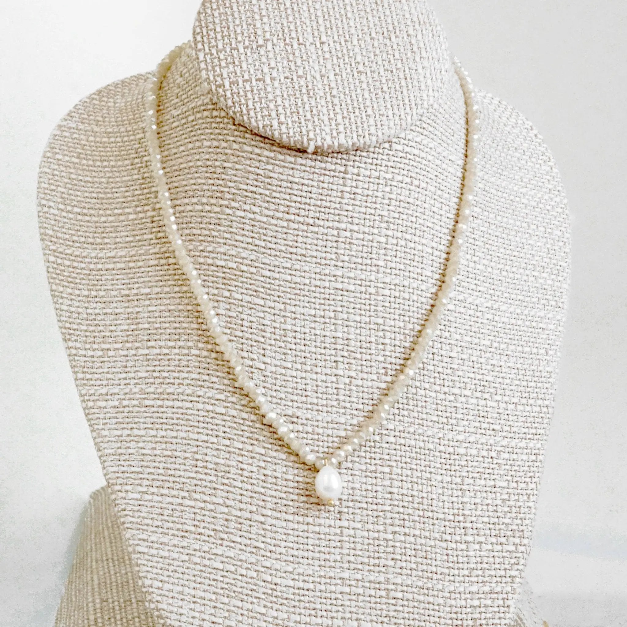 PennyLine inc The Beige Glass Beaded Chain Freshwater Pearl Pendant Necklace - Jewelry short necklace glass beads pendant beige