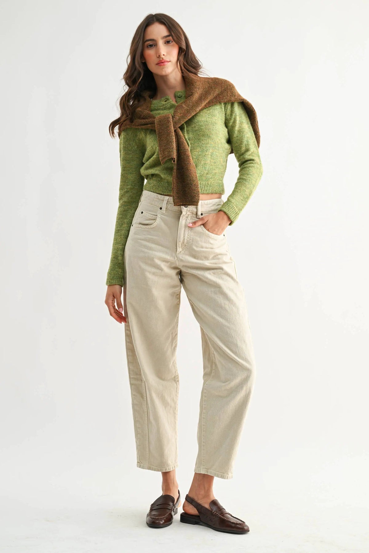 Camellia Camellia - CMW26544 ELEGANTLY CRAFTED KNIT WOOL CARDIGAN - : OLIVE / S-M-L (3-2-1) -