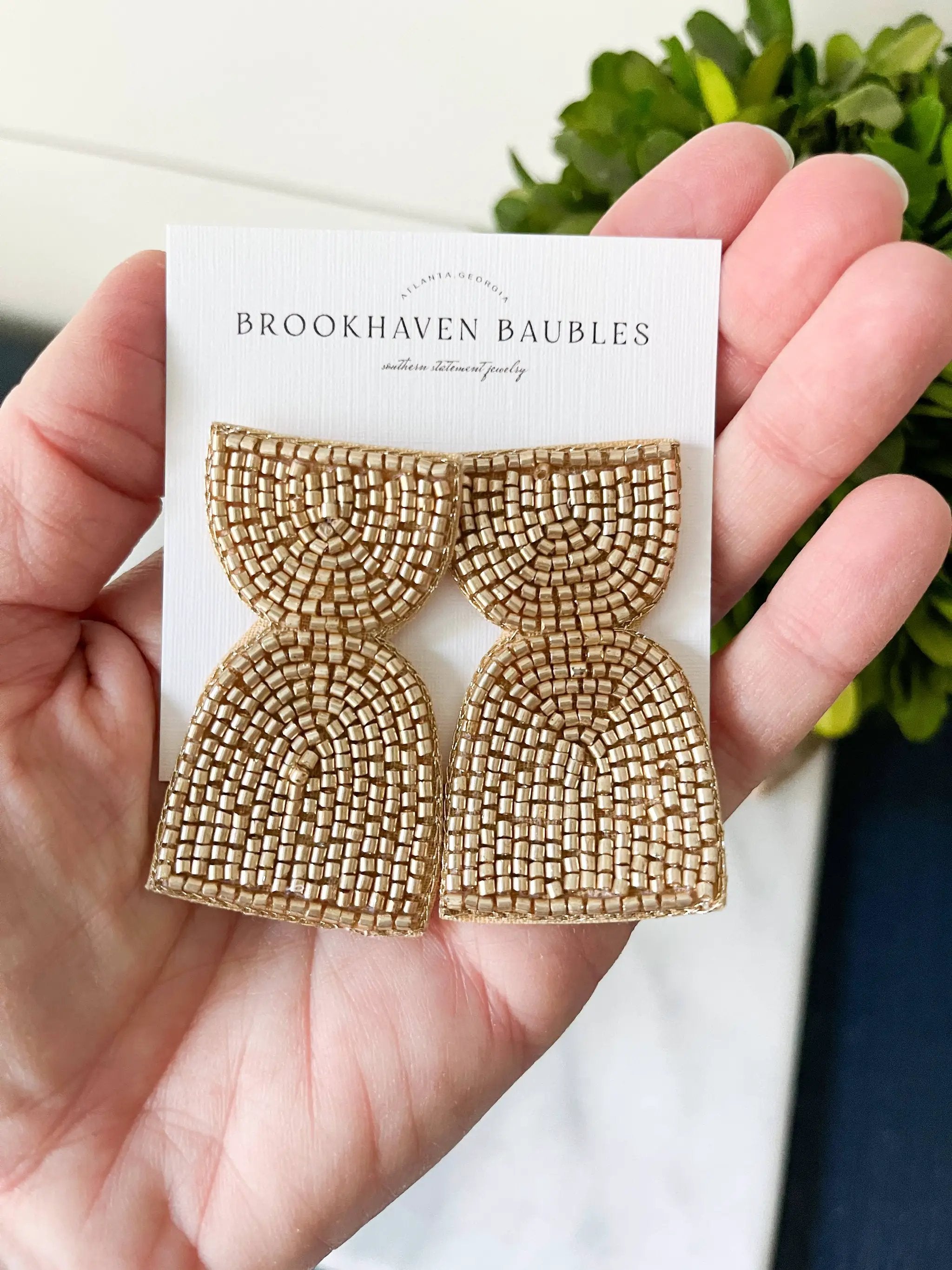 Brookhaven Baubles Metallic Geometric Arch Beaded Earring Silver and Gold - Earrings metallic geometric beaded earring