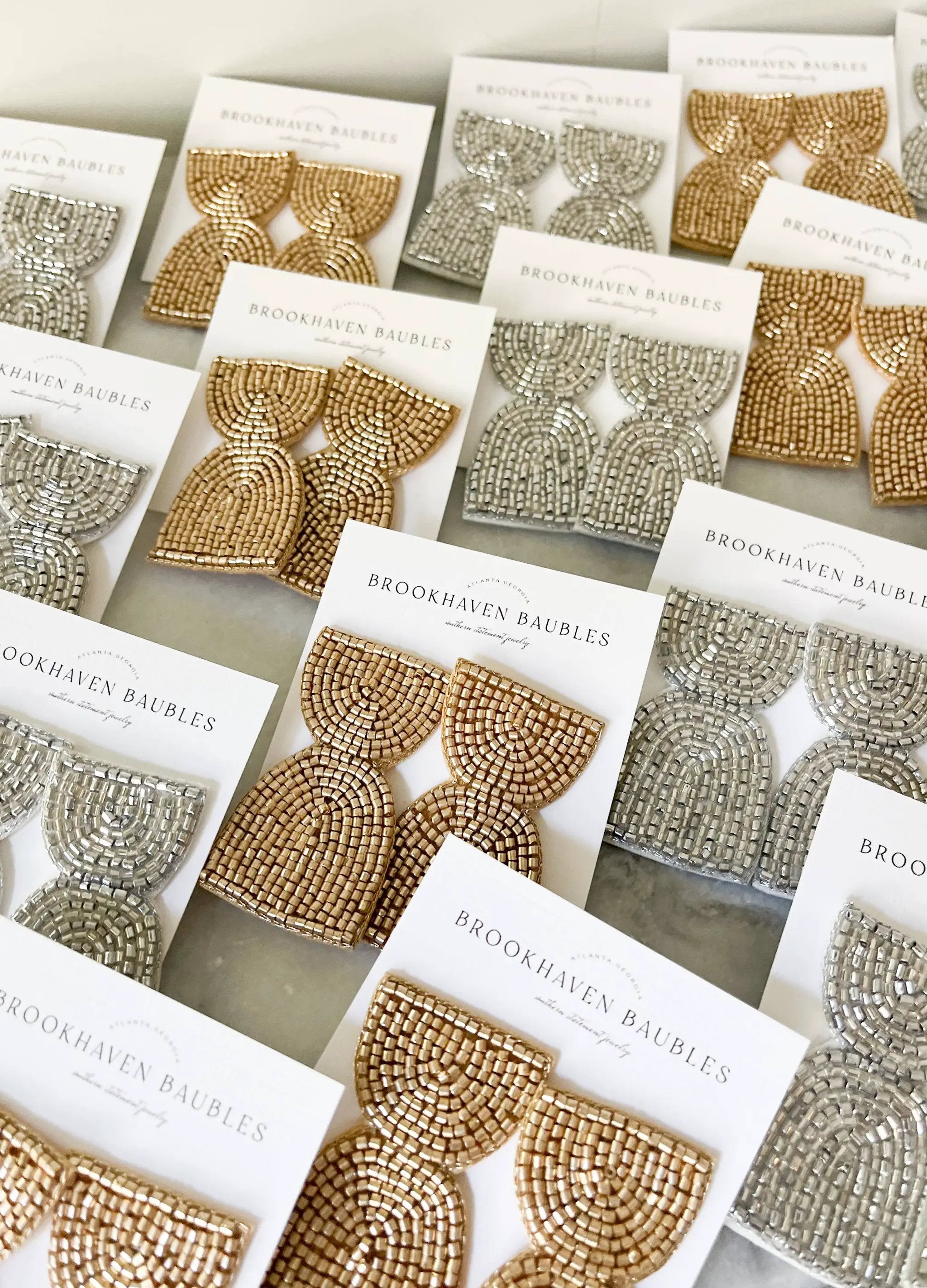Brookhaven Baubles Metallic Geometric Arch Beaded Earring Silver and Gold - Earrings metallic geometric beaded earring