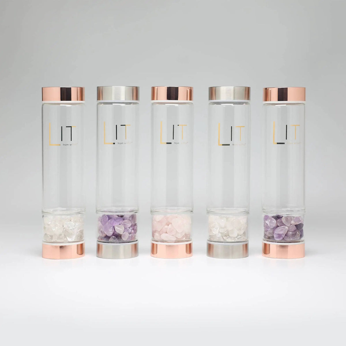 LIT From Within LIT From Within - Rose Gold Crystal Infused Glass Water Bottle - Amethyst -