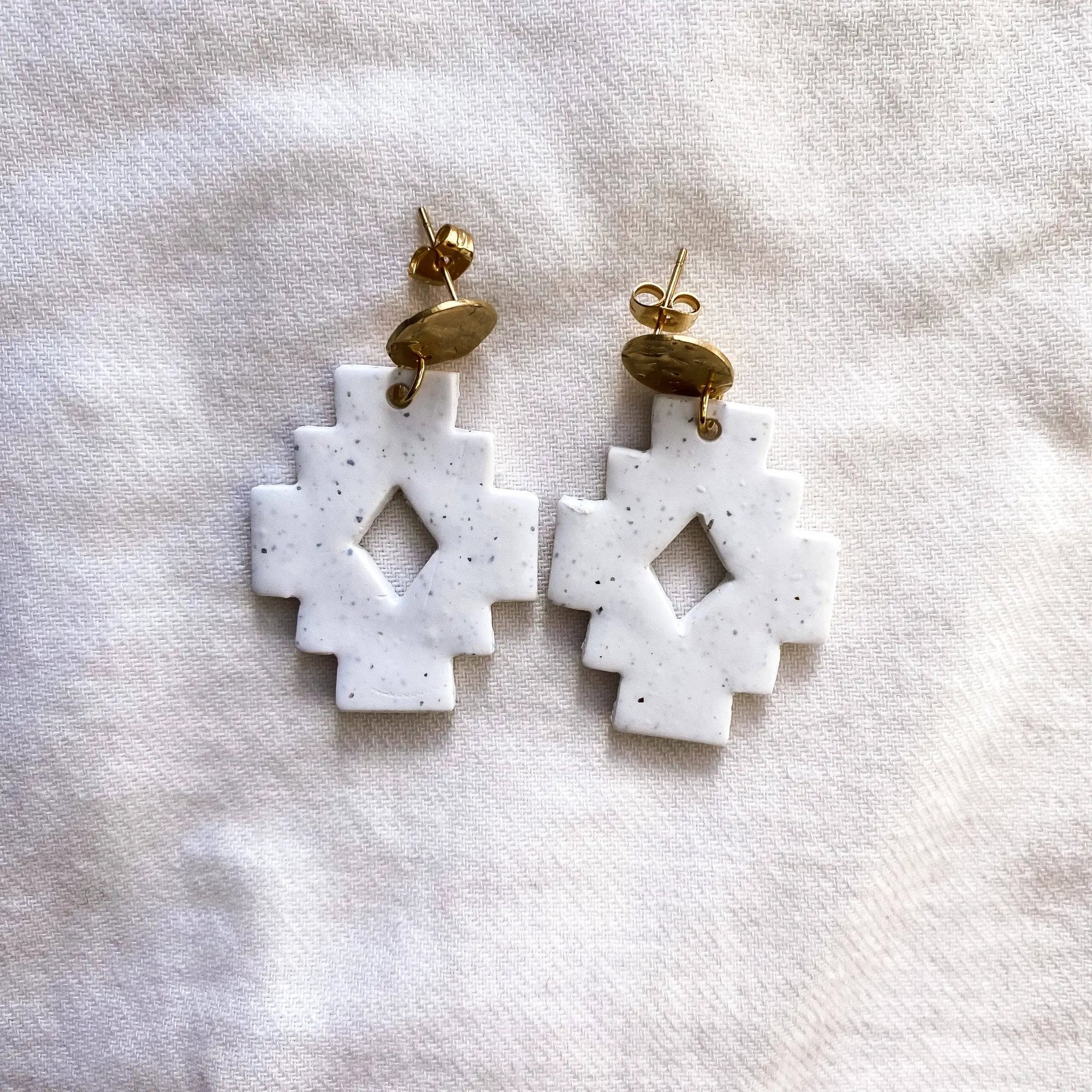 Blush and Bash Studio Blush and Bash Studio - White Aztec Minimalist Earrings - Earrings