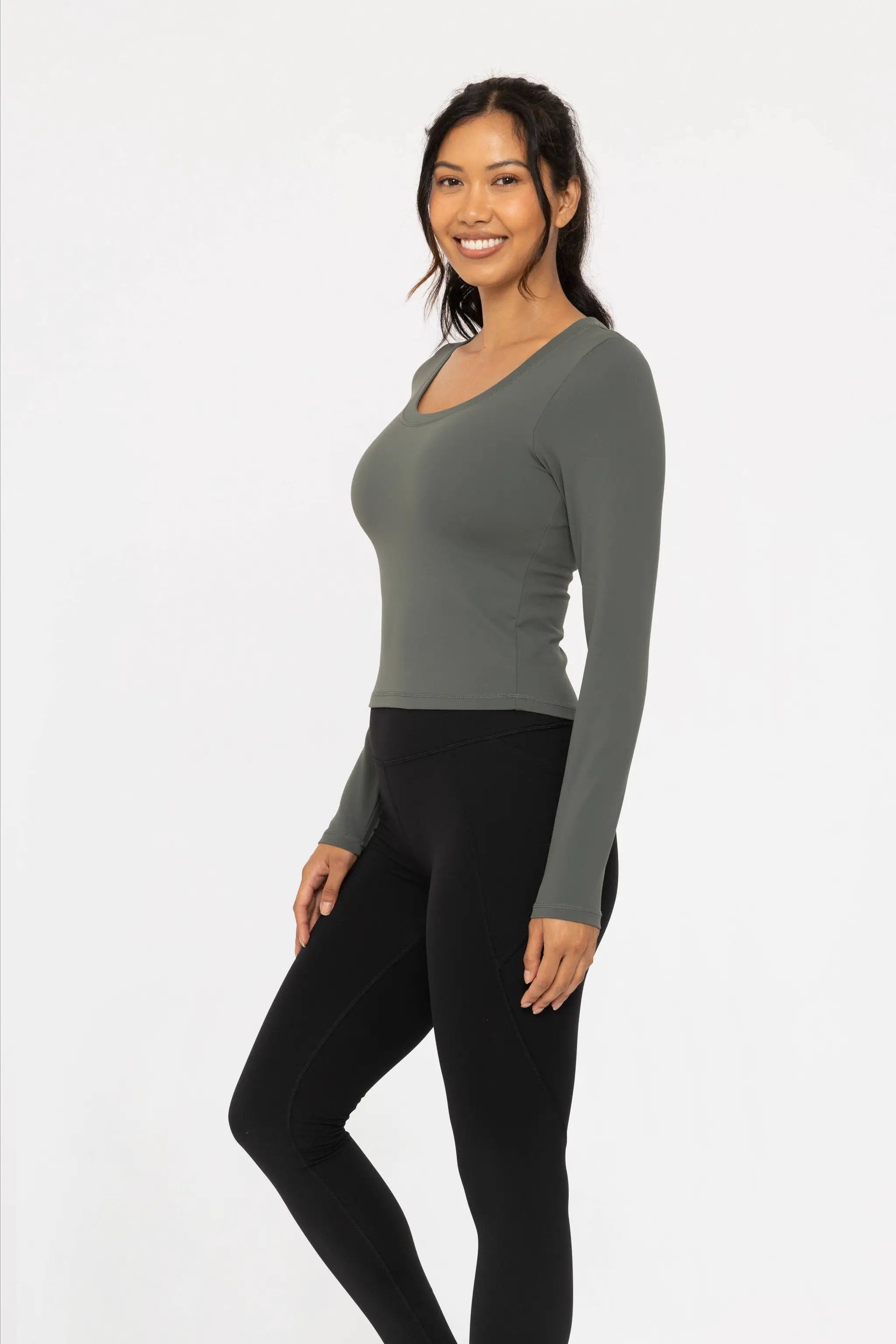 Mono B Mono B - Scoop Neck Active Long Sleeve in Urban Grey - Activewear Tops Mono B - Scoop Neck Active Long Sleeve: URBAN GREY