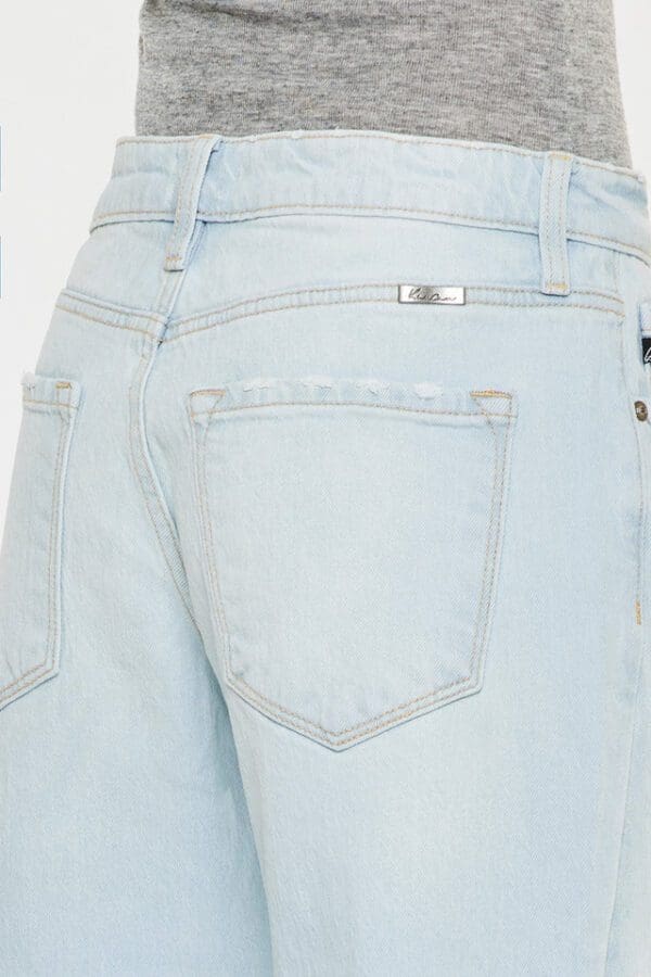 A close up of the back pocket on a pair of jeans.