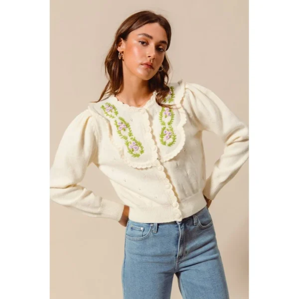 Floral Embroidered Cardigan - Image 3