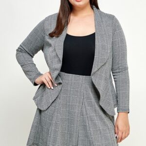 Plus-size plaid blazer and skirt set.