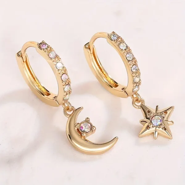 Asymmetrical Star & Moon Earrings - Image 2